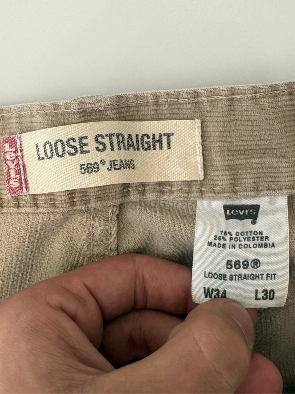 VTG y2kLevi’s 569 Beige Corduroy Pants 34x30 skater baggy grunge loose straight